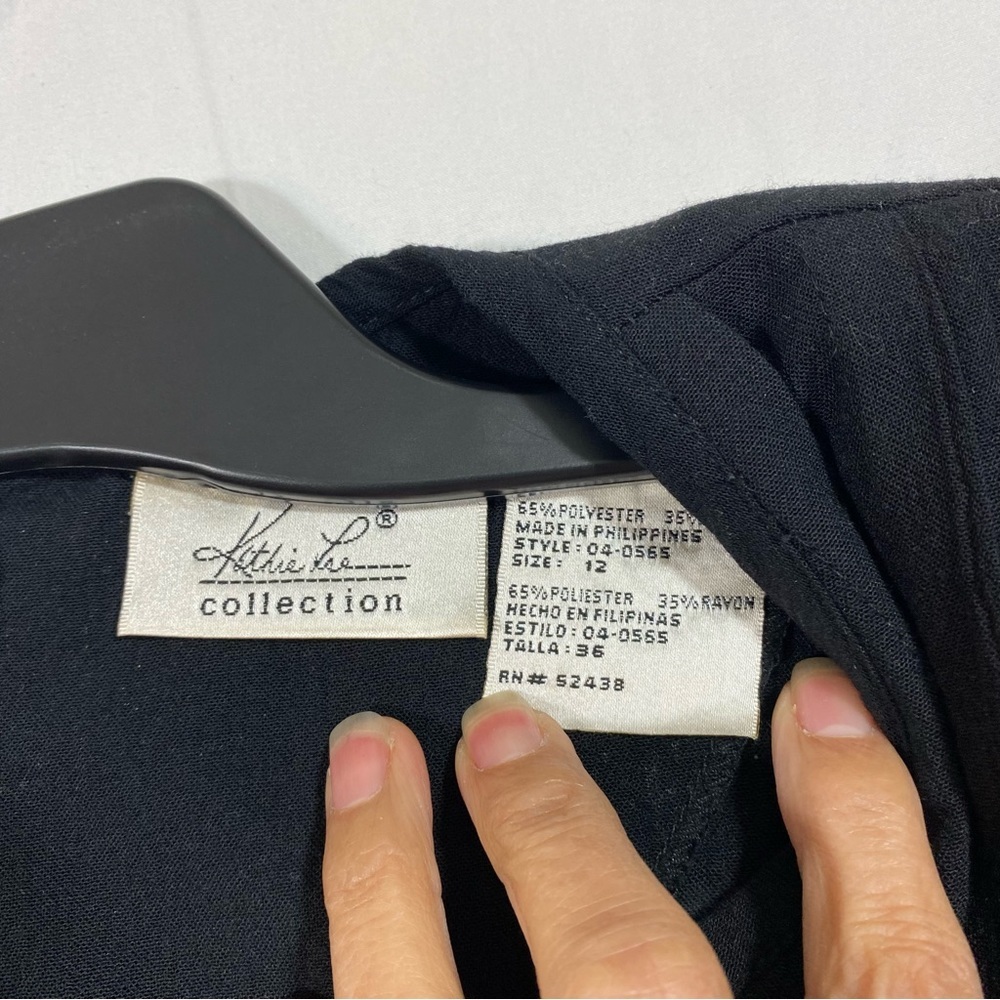 Vintage Kathie Lee Maxi Dress Black Pleated Bodice Decorative Animal Buttons - Picture 3 of 15